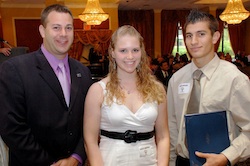 Frank Castella, Jr. with Manufacturing and Trade Scholarship student winners Ashley Bartholf and Corey Lawson