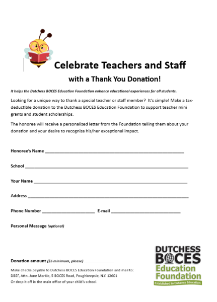 BOCES Education Foundation thank a teacher form