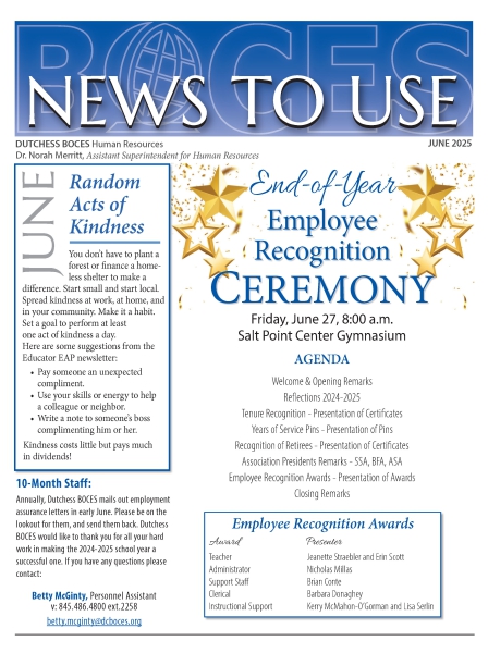 Dutchess BOCES HR News to Use June 2025 edition