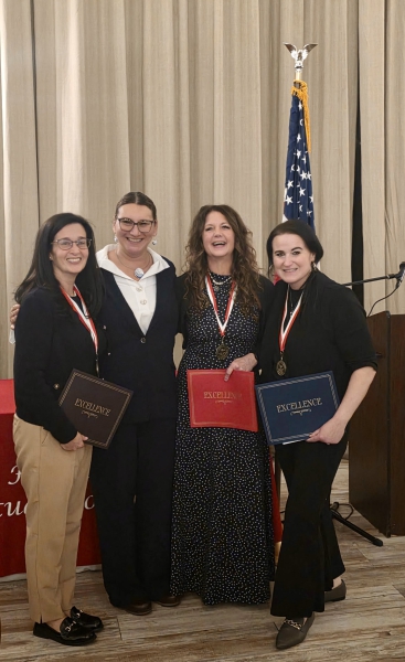 MHSSC Fall Awards of Excellence winners Heather Murphy, Rachael Brammer and Melissa Murphy pose with District Superintendent Dr. Jodi DeLucia after the event.