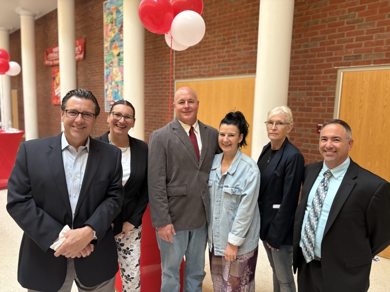 CTI Assistant Principal Brian Conte, District Superintendent Dr. Jodi DeLucia, Richard Petschko and his wife, Jen, fellow CTI teacher CJ Kelly and Principal Nick Millas.