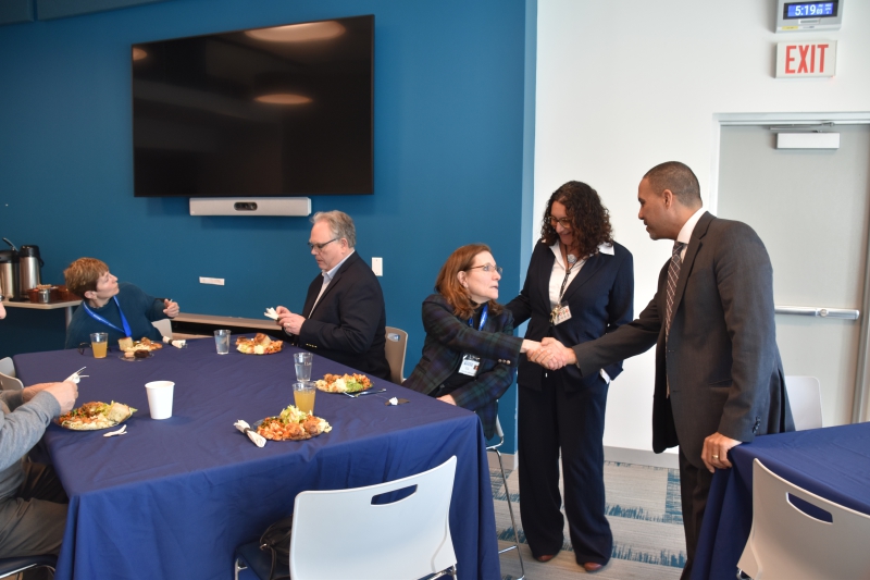 Dutchess BOCES' new Deputy Superintendent Sal Contes Jr. is introduced to Trustee Karen Smythe by District Superintendent Dr. Jodi DeLucia at April's board meeting.