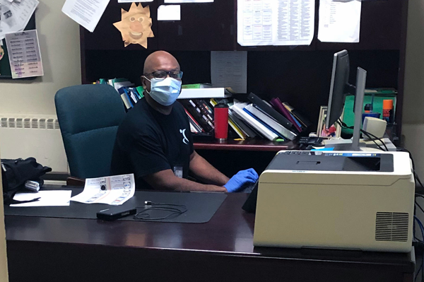 [PIC] Altenative HS Principal Duane Sharrock Working From His Office With Mask & Gloves