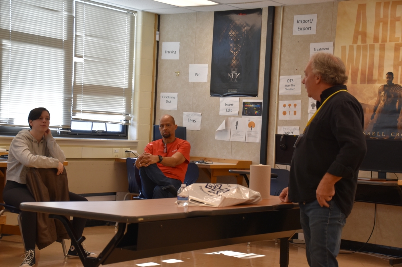 Lily Hurd asks Tom Bracone a question during his visit to the TV/Film class.