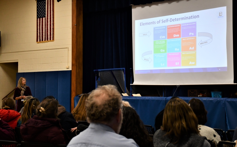Transition Specialist Lindy Krafft shares the elements of self-determination with SPC staff